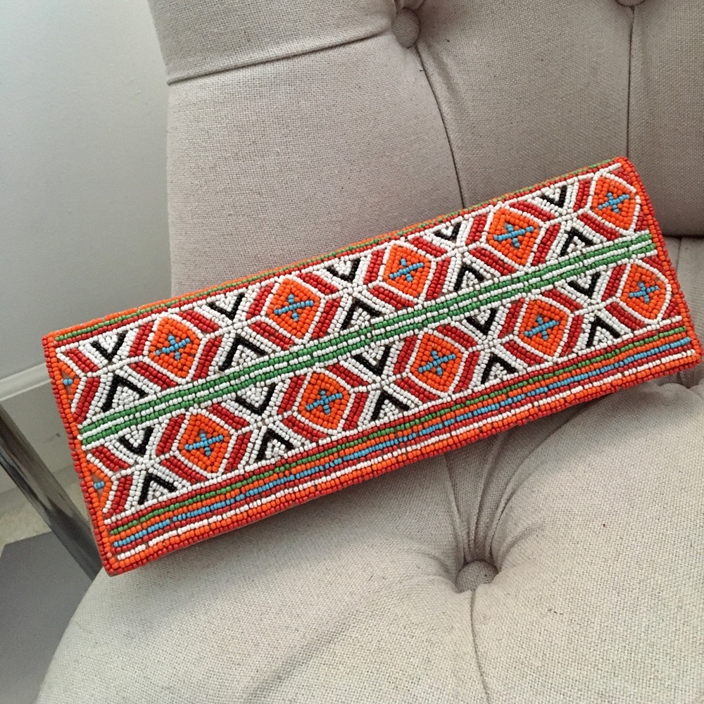 🧡 NWT ALDO Beaded Geometric Clutch Purse bag Handbag summer vacation